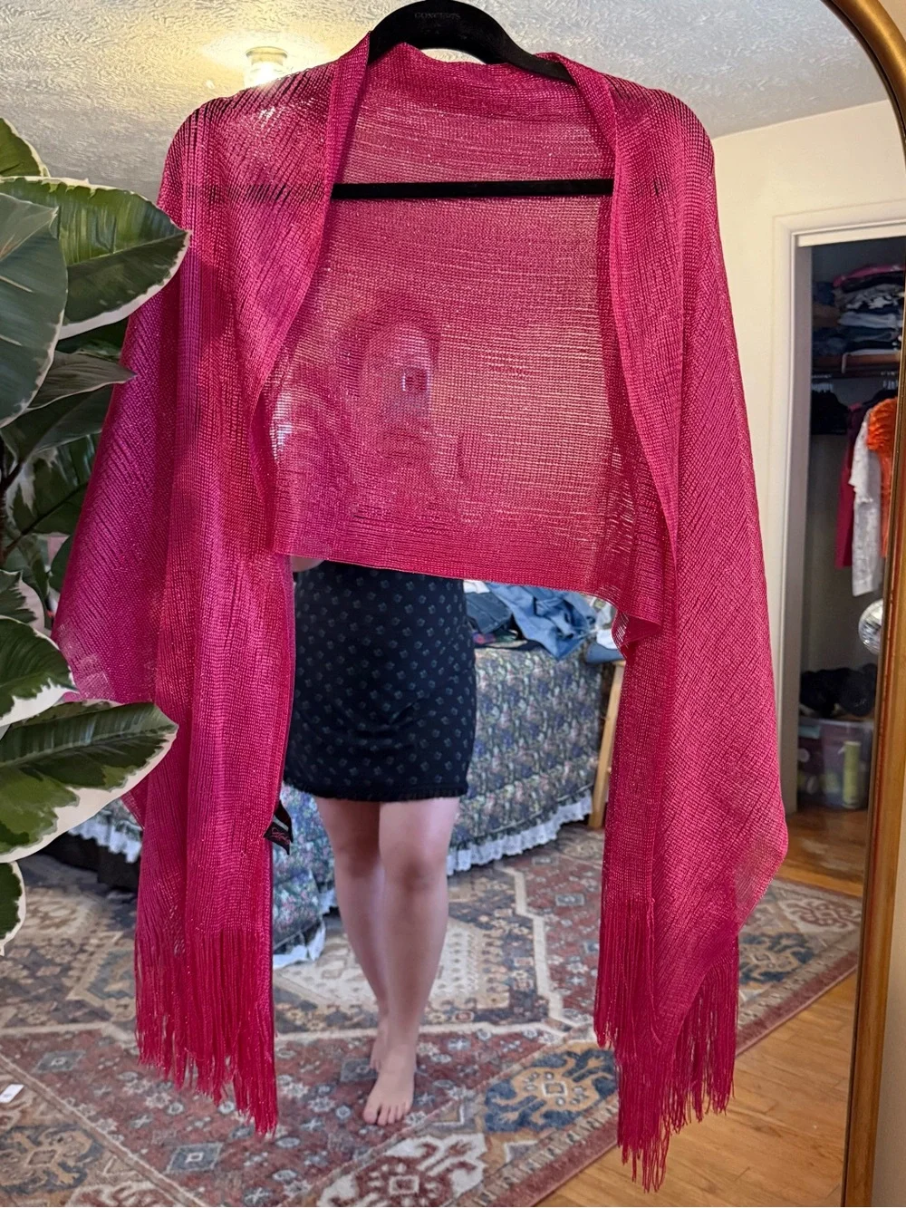 Kimberly C Y2K hot pink metallic fringe scarf